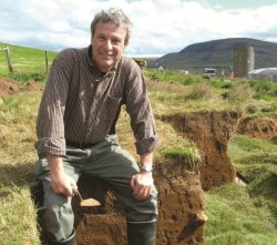 Archaeologist Dr. Jesse Byock at the Mosfellsdalur excavation in Iceland