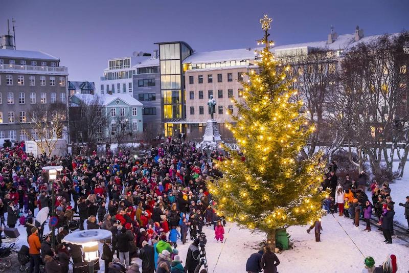 Lighting of the oslo tree in Reykjavík, Iceland