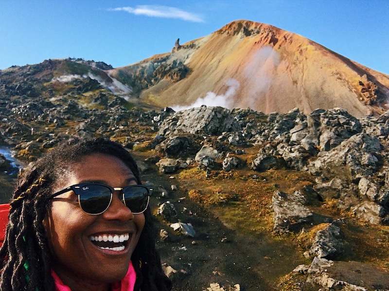 Jewells Chambers hiking in Landmannalaugar in Iceland - All Things Iceland podcast